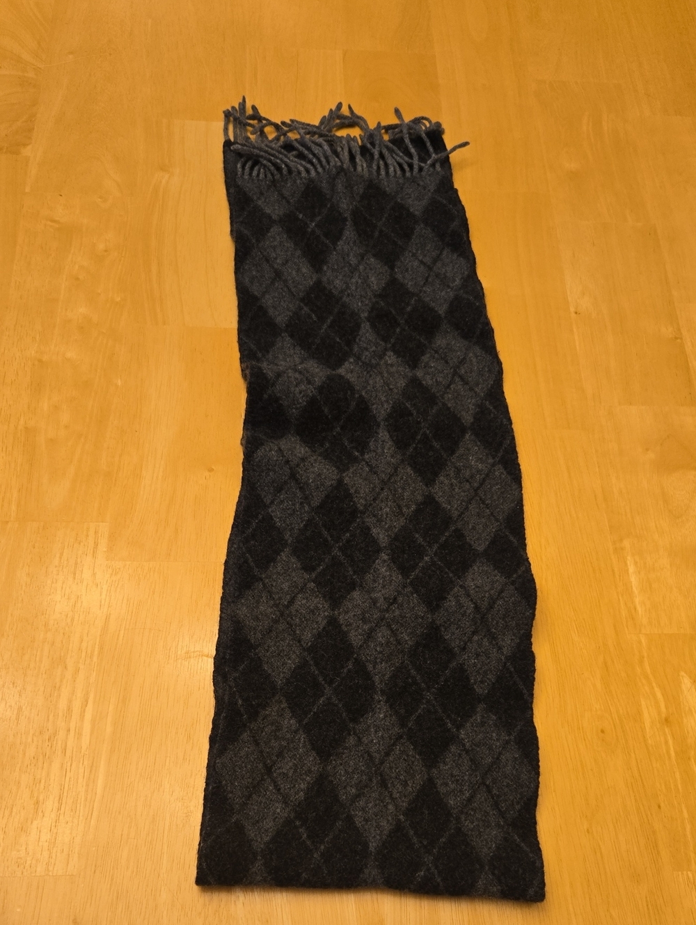 Black and Gray Argyle Knit Wool Scarf